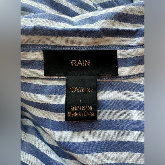RAIN Woman's Striped Asymmetrical Hem Long Sleeve Button Down Shirt, Size L - Picture 3 of 7